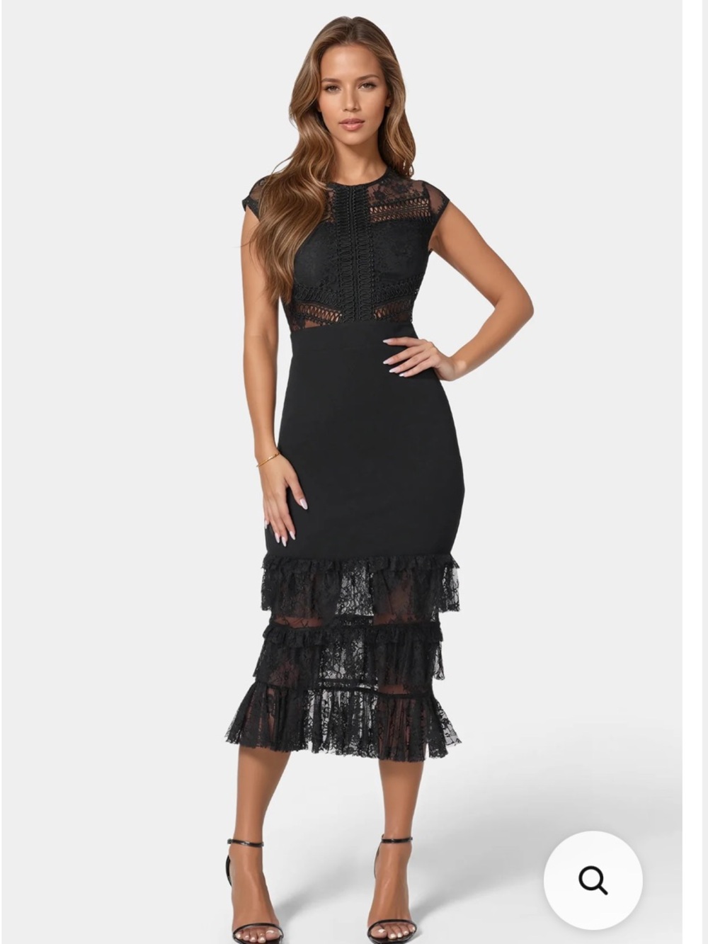 bebe Black Lace Tiered Midi Dress - Picture 5 of 6